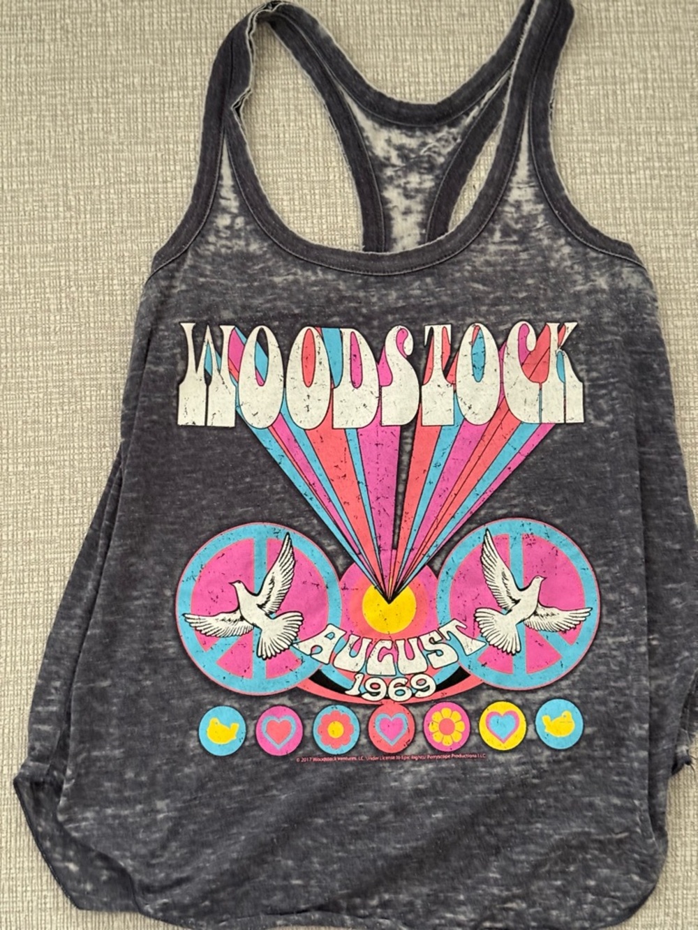 Chaser Woodstock 1969 Graphic Racerback Tank - Black with Pink & Blue Print